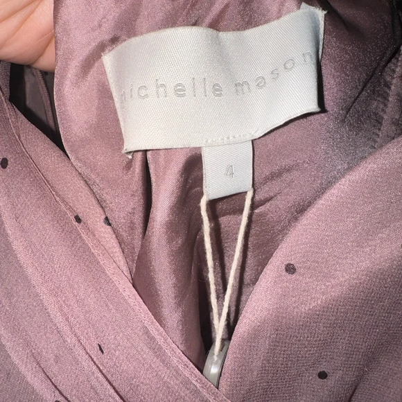 MICHELLE MASON Bustier Draped Gown Silk Mauve Polka Dot 4 - Picture 6 of 8